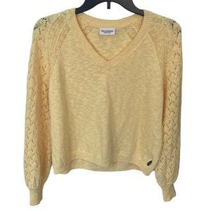 Holebrook Sweden V-Neck‎ Sweater Size XS Yellow Open Knit